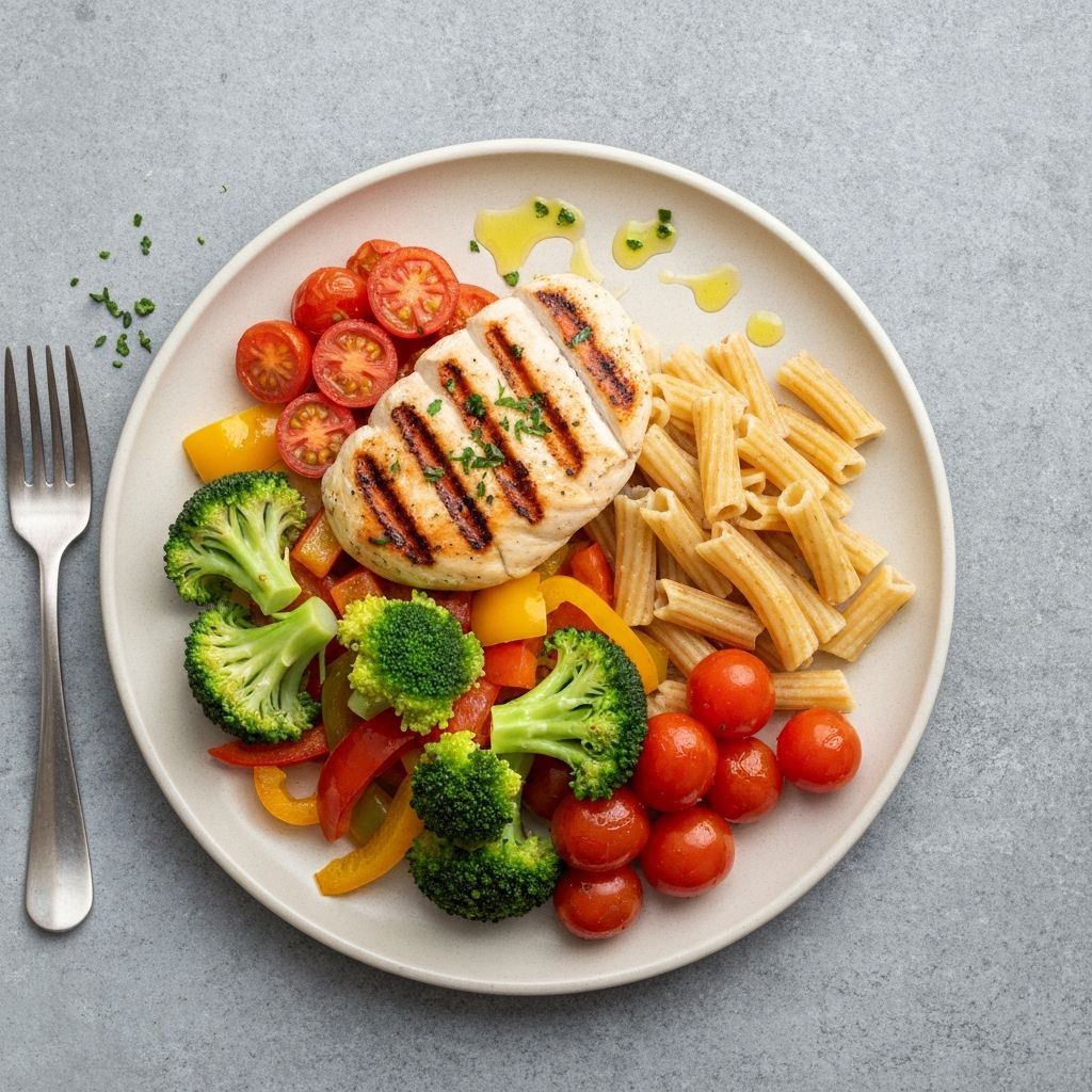 Balanced meal with vegetables and whole foods